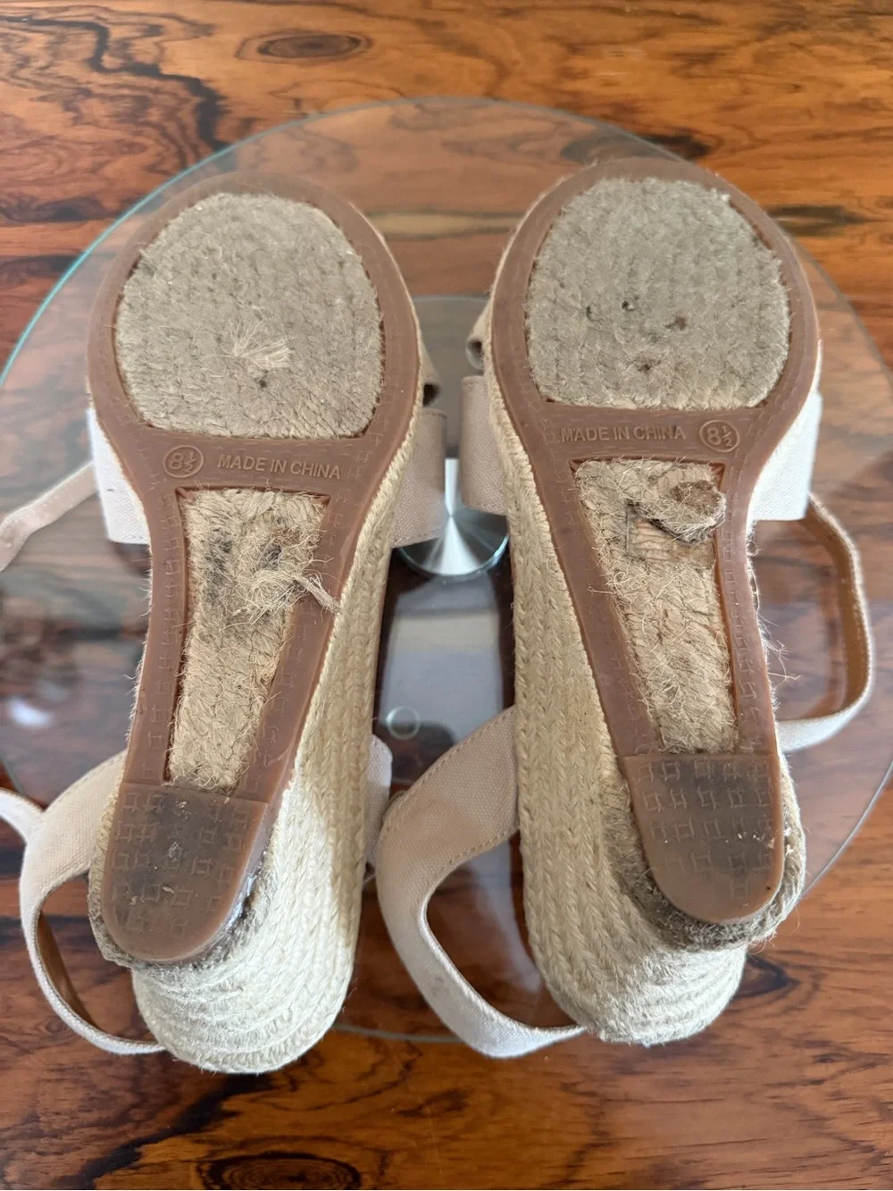 J. CREW Canvas Peep Toe Wedge Espadrille Shoes in size 8.5